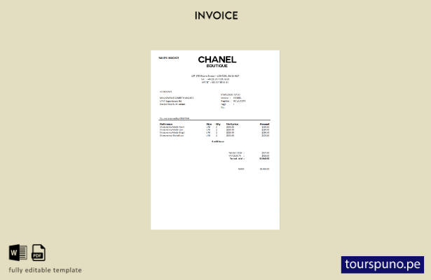 plantilla de boutique chanel lista para imprimir factura de ventas